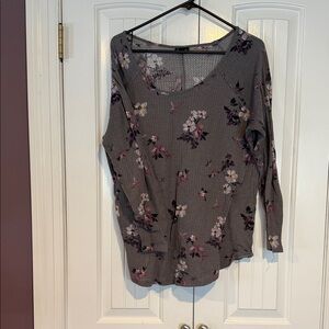 Torrid Floral Print Thermal Long Sleeve Top - Gray and Purple